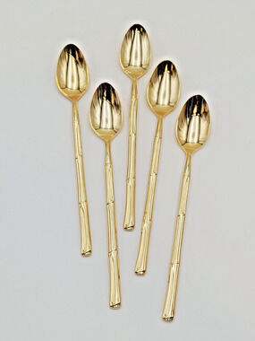 Set 5 National Escapade Iced Tea Spoon Gold Plated Bamboo Style Handle
